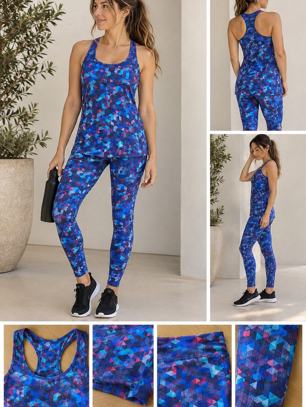 Athleta Matching Geometric Tank Leggings Activewear Set Size M